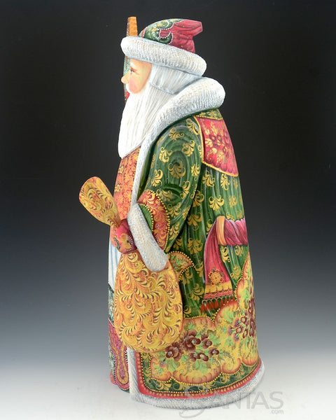 17 inch Russian Santa in Christmas Colors with Staff and Toy Bag