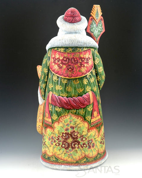 17 inch Russian Santa in Christmas Colors with Staff and Toy Bag