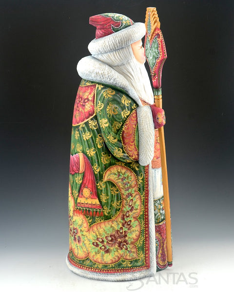 17 inch Russian Santa in Christmas Colors with Staff and Toy Bag