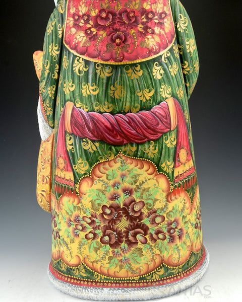 17 inch Russian Santa in Christmas Colors with Staff and Toy Bag