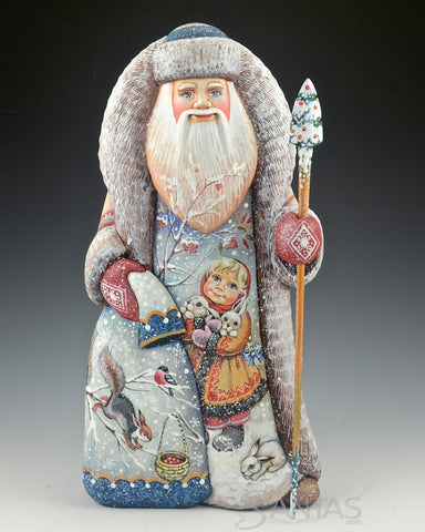 12 inch Russian Santa with Girl and Rabbits