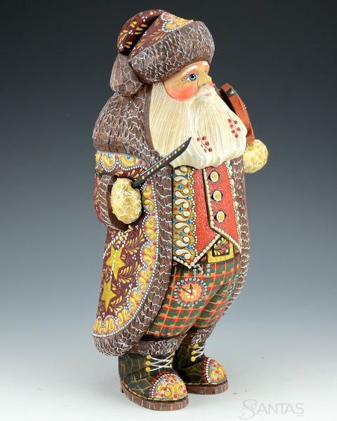 Wood Carved Russian Santa with Violin