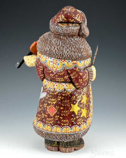 Wood Carved Russian Santa with Violin