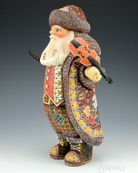 Wood Carved Russian Santa with Violin
