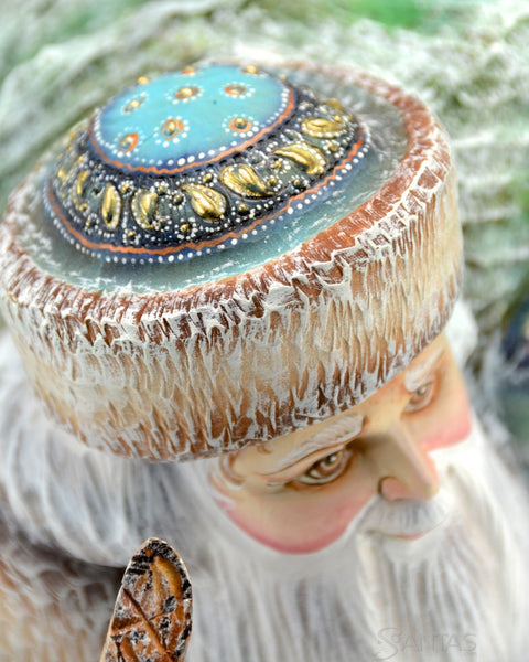 Cobalt Blue Russian Santa with Christmas Tree