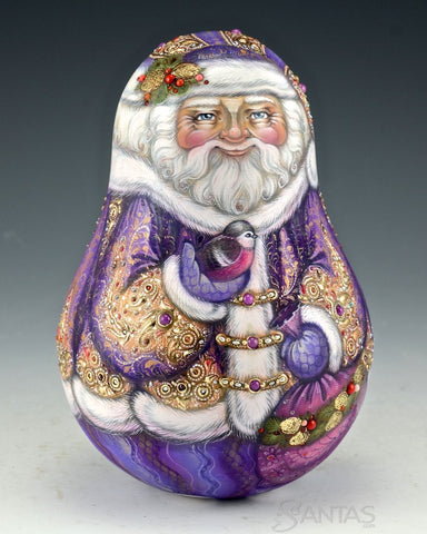 Large Roly Poly Purple Chime Santa 103 Stones