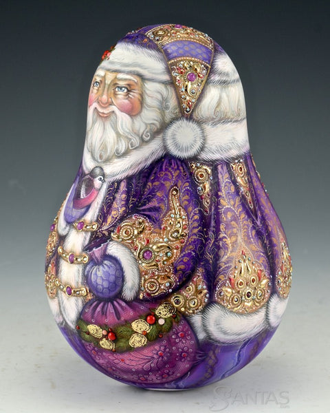 Large Roly Poly Purple Chime Santa 103 Stones