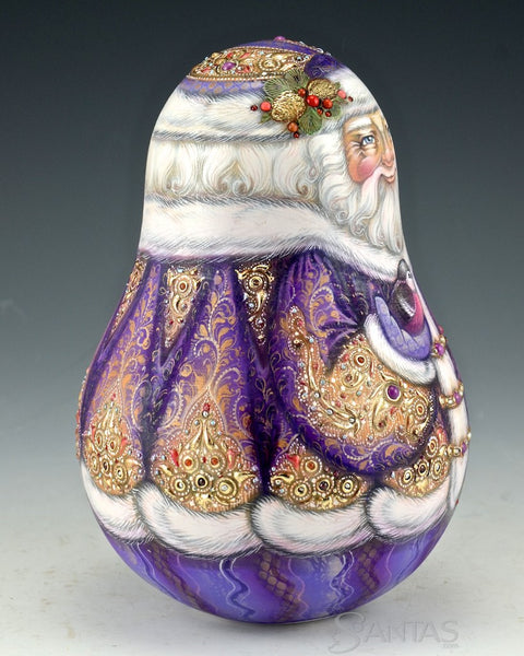 Large Roly Poly Purple Chime Santa 103 Stones