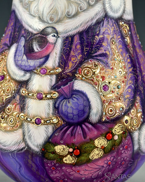 Large Roly Poly Purple Chime Santa 103 Stones