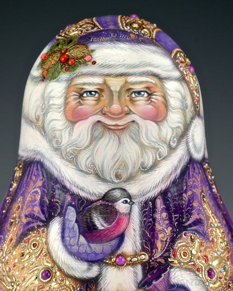 Large Roly Poly Purple Chime Santa 103 Stones