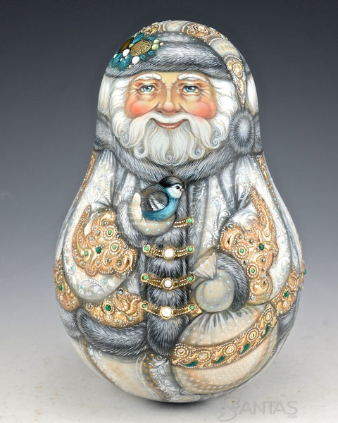 Large Roly Poly White and Gold Santa Chime 64 Stones