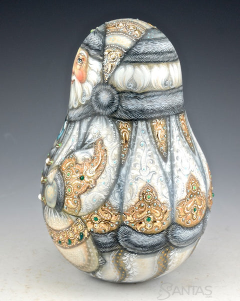 Large Roly Poly White and Gold Santa Chime 64 Stones