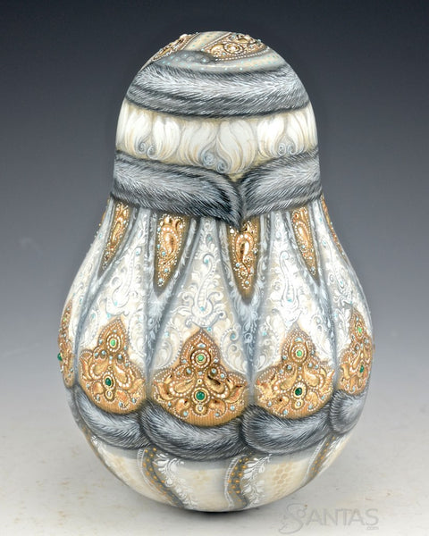 Large Roly Poly White and Gold Santa Chime 64 Stones