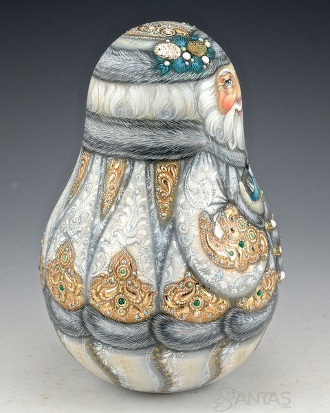 Large Roly Poly White and Gold Santa Chime 64 Stones