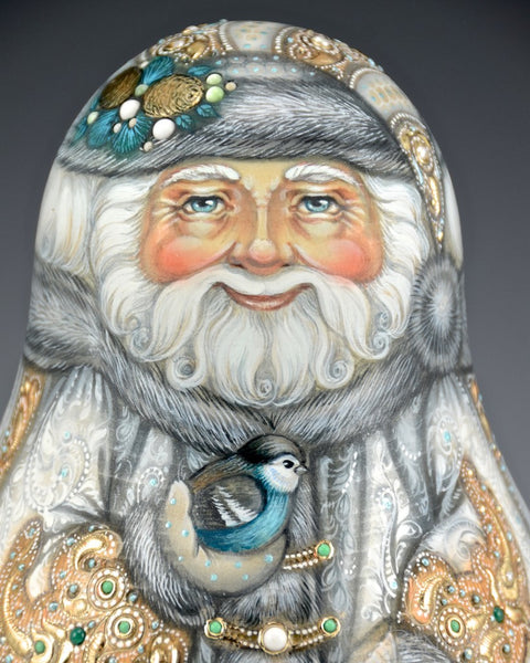Large Roly Poly White and Gold Santa Chime 64 Stones