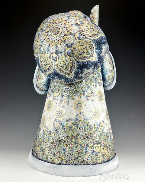 Winter Blue and Gold Ornate Russian Santa with Toy Bag