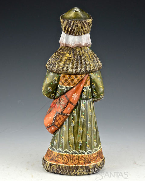 10 inch Forest Green Russian Santa with Satchel and Staff