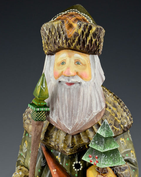 10 inch Forest Green Russian Santa with Satchel and Staff