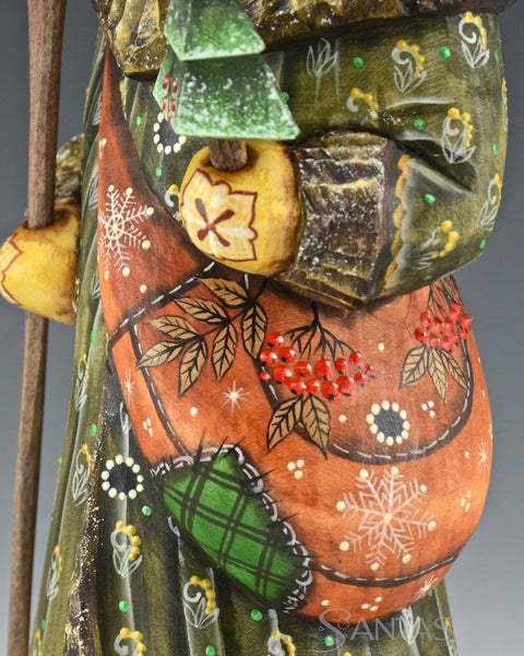 10 inch Forest Green Russian Santa with Satchel and Staff