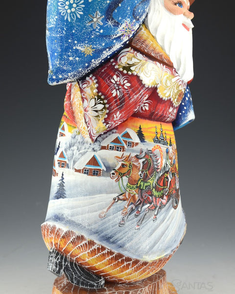 13 inch Russian Santa on Stump with Two Troika Scenes