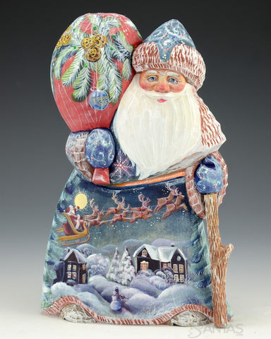 Eight Tiny Reindeer Russian Santa Carving