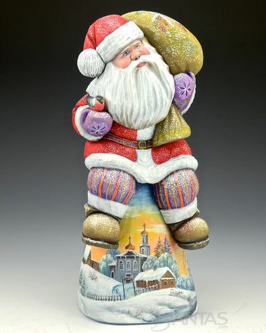 Sitting Russian Santa with Bird and Scenes