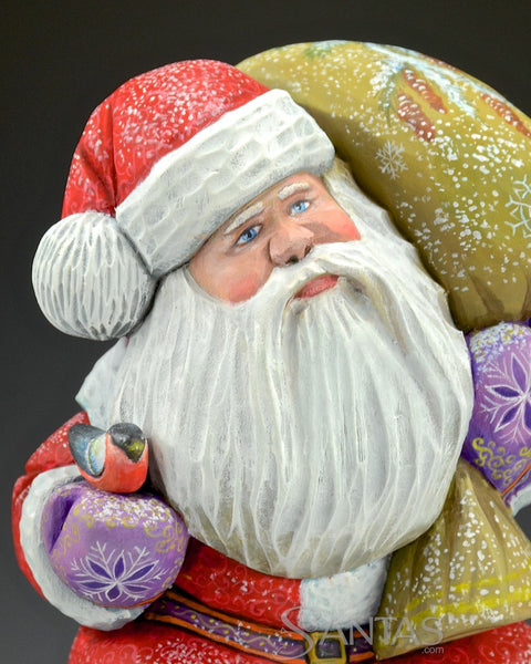 Sitting Russian Santa with Bird and Scenes