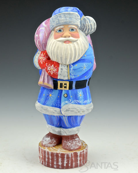7 inch Blue Russian Santa with Scenic Toybag
