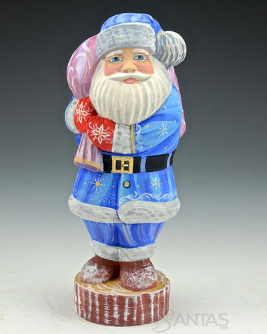 7 inch Blue Russian Santa with Scenic Toybag