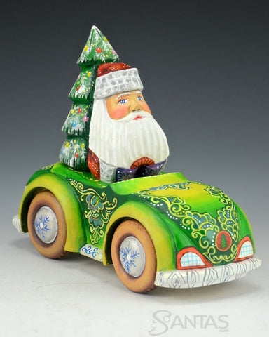 Santa in Car with Christmas Tree