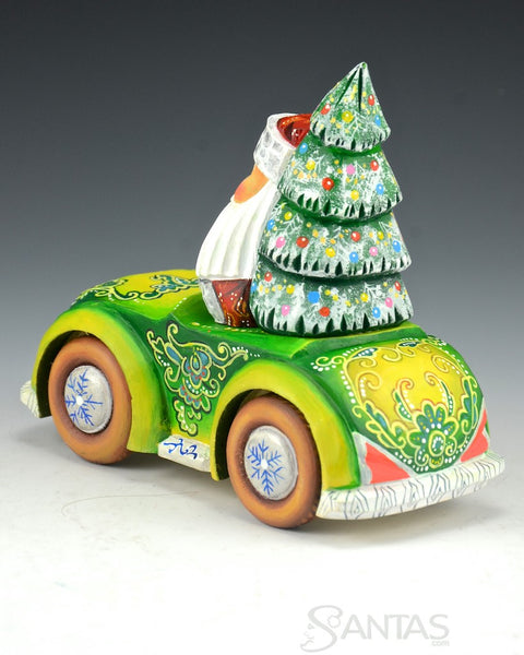 Santa in Car with Christmas Tree