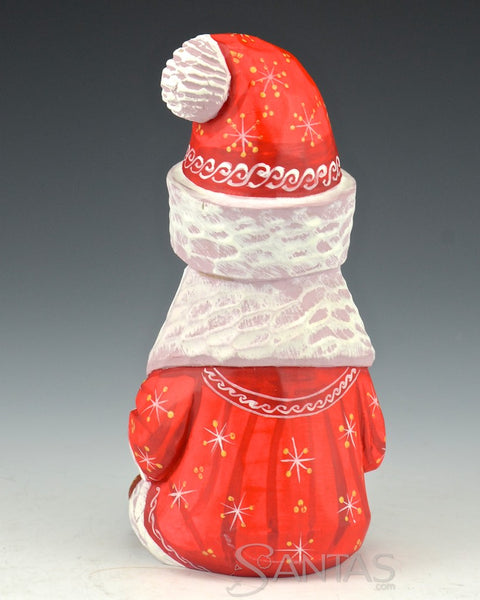 Sitting Red Russian Santa with Bird and Toybag