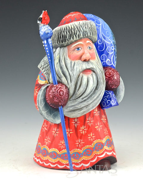 5 inch Red Russian Santa with Scenic Toy bag