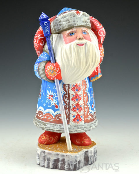 Red and Blue Standing Santa with Scenic Toybag