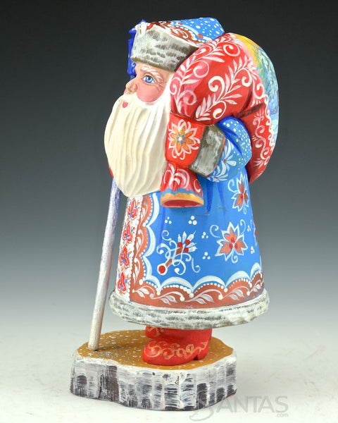 Red and Blue Standing Santa with Scenic Toybag