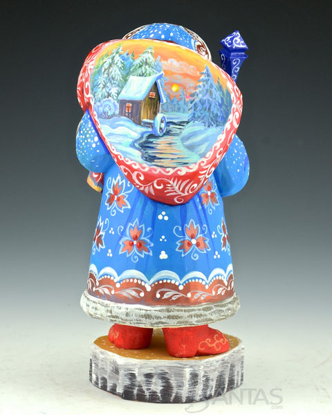 Red and Blue Standing Santa with Scenic Toybag