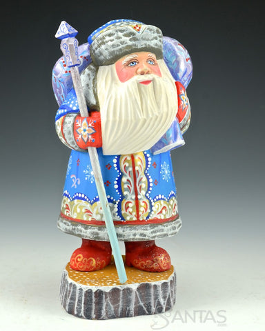 7 inch Blue Santa with Troika Scene