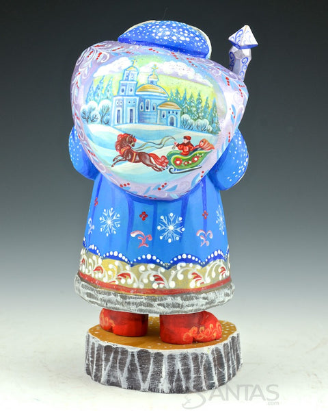 7 inch Blue Santa with Troika Scene
