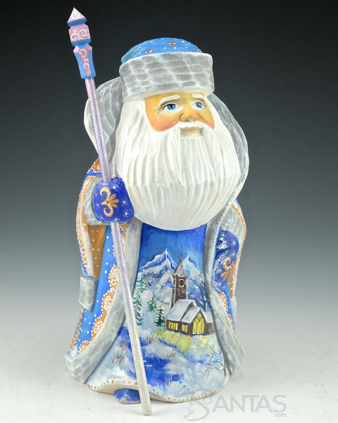 8 inch Blue Scenic Santa with Staff