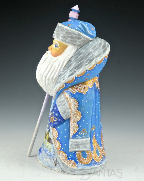 8 inch Blue Scenic Santa with Staff