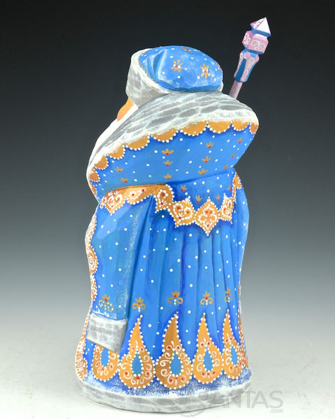 8 inch Blue Scenic Santa with Staff