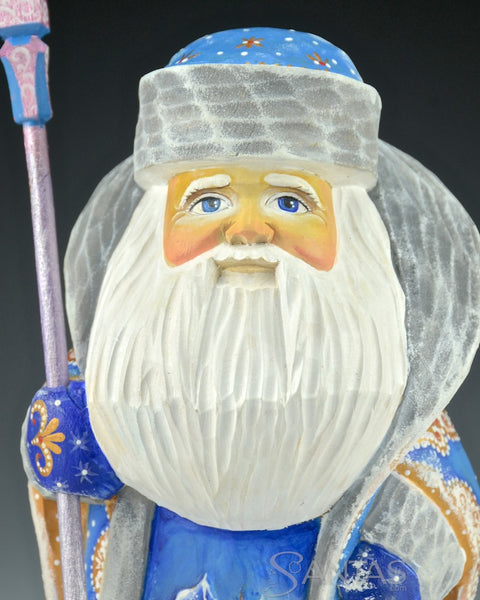 8 inch Blue Scenic Santa with Staff