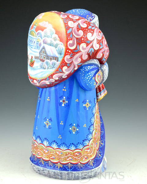 Russian Santa Carving with Girl and Rabbit