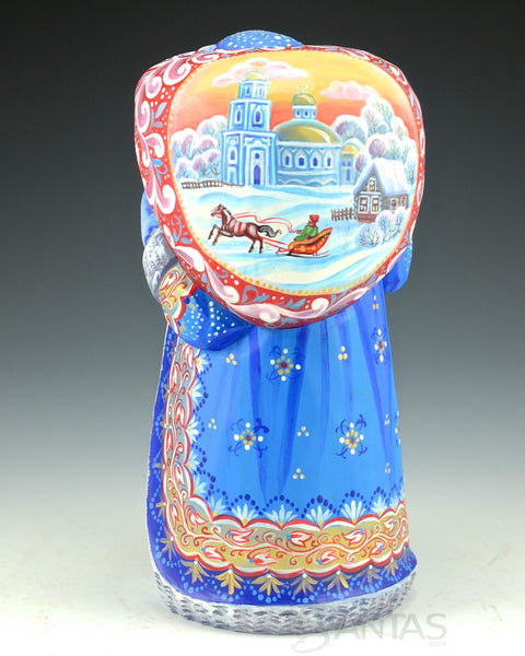 Russian Santa Carving with Girl and Rabbit