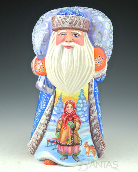 Russian Santa Carving with Girl and cat