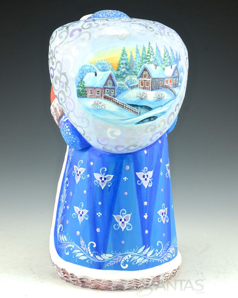 Russian Santa Carving with Girl and cat