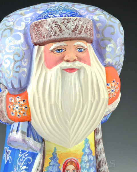 Russian Santa Carving with Girl and cat