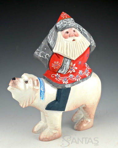 Red Russian Santa Riding Polar Bear