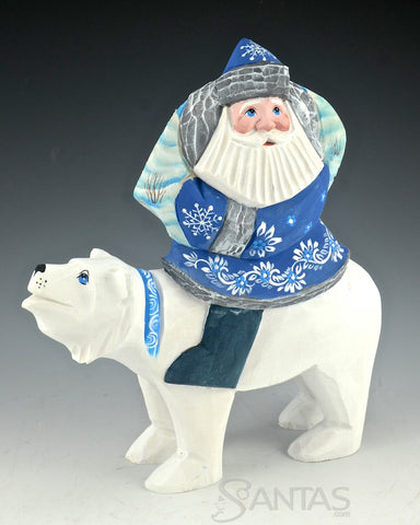 Blue Russian Santa Riding Polar Bear