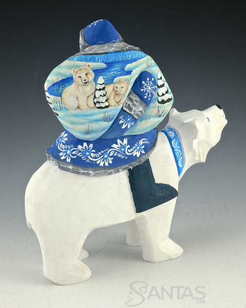 Blue Russian Santa Riding Polar Bear